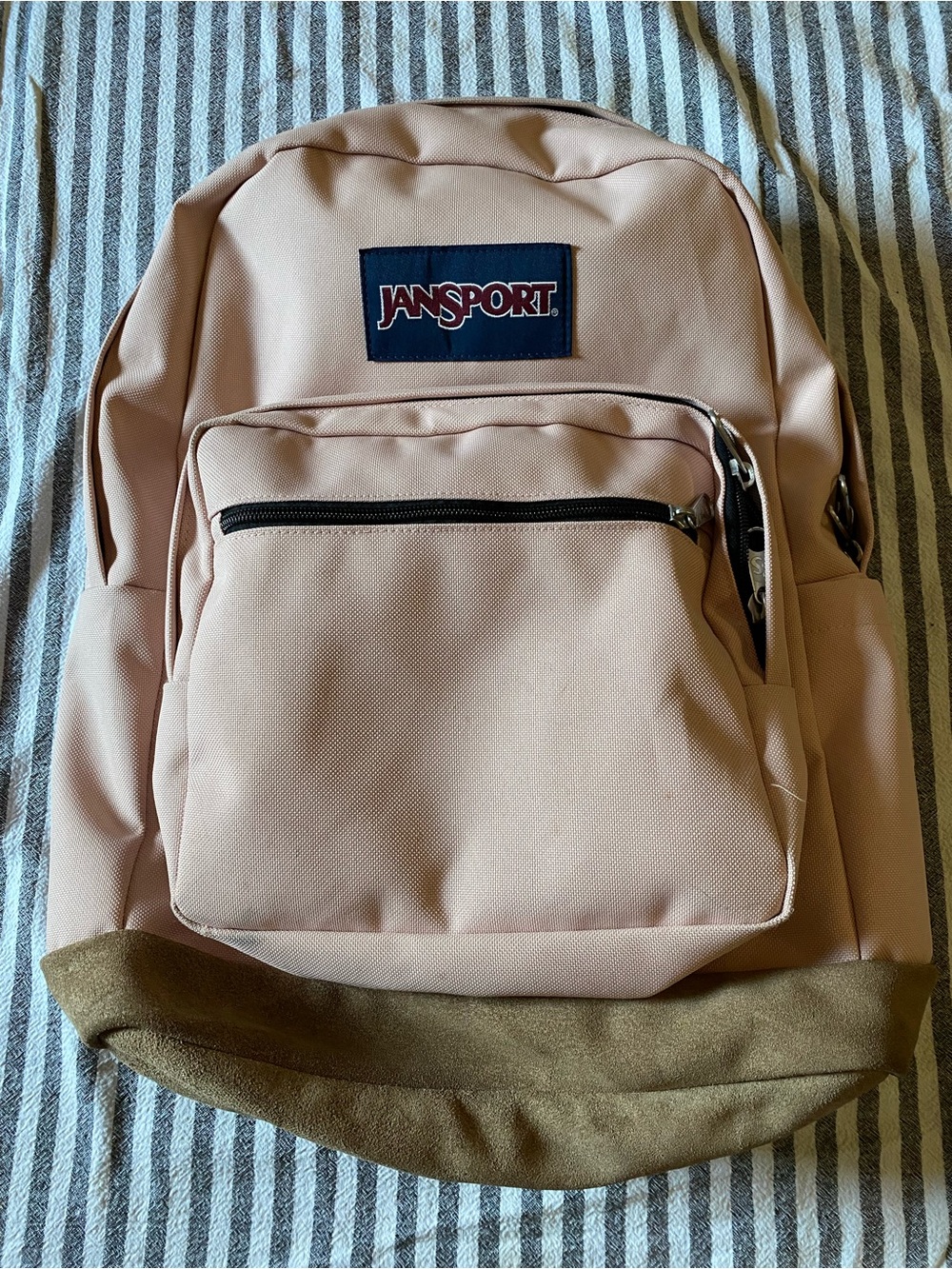 JanSport Pink Backpack Faux Suede Bottom Classic School Laptop Backpack